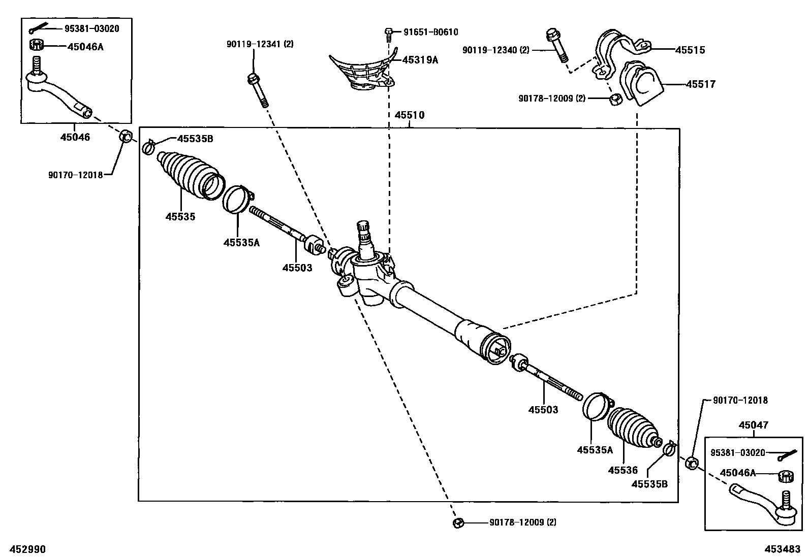 Toyota YARIS 前转向齿轮和连杆 EPC diagram — 453483