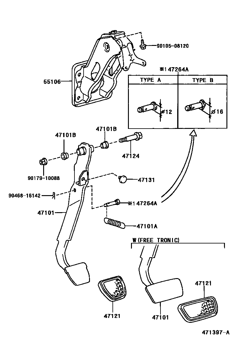 Toyota YARIS Brake Pedal & Bracket EPC diagram — 471397A