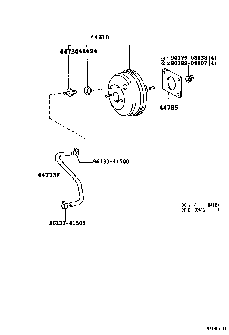 Toyota YARIS 制动助力器和真空管 EPC diagram — 471407D