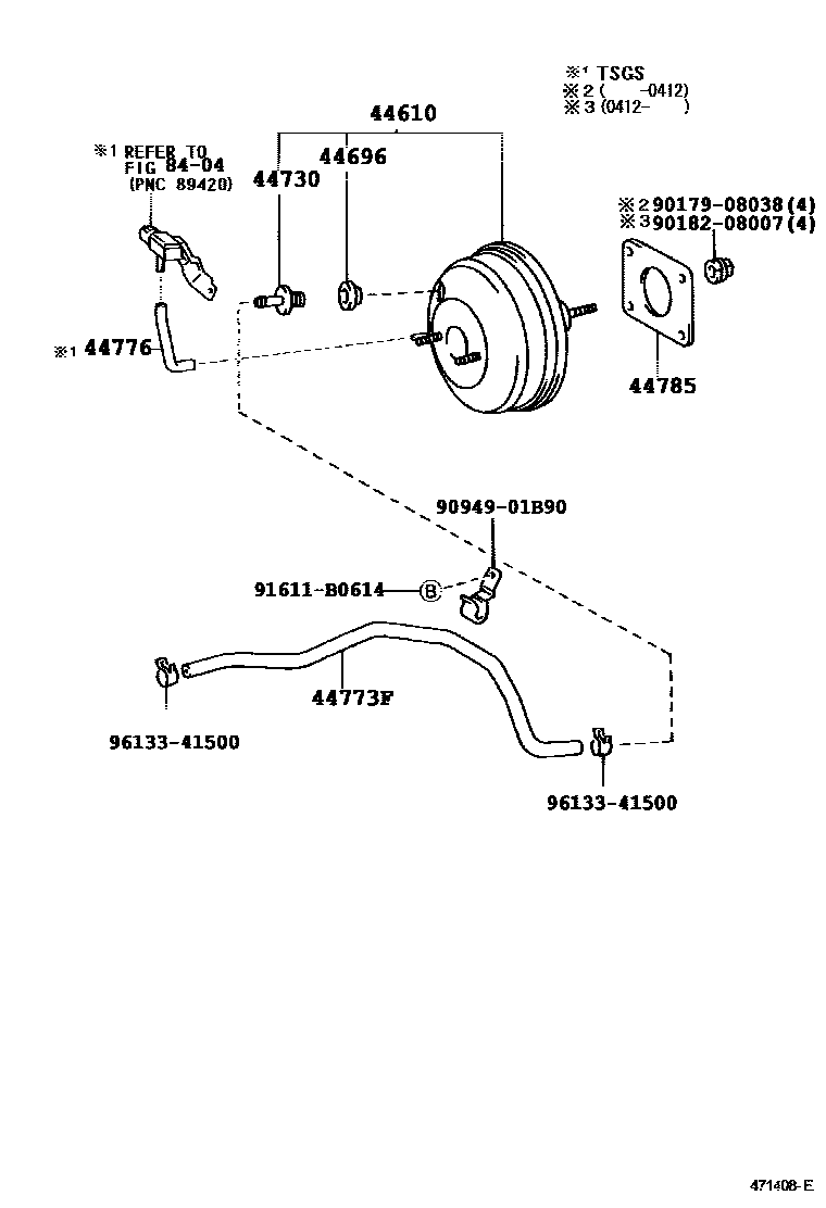 Toyota YARIS 制动助力器和真空管 EPC diagram — 471408E