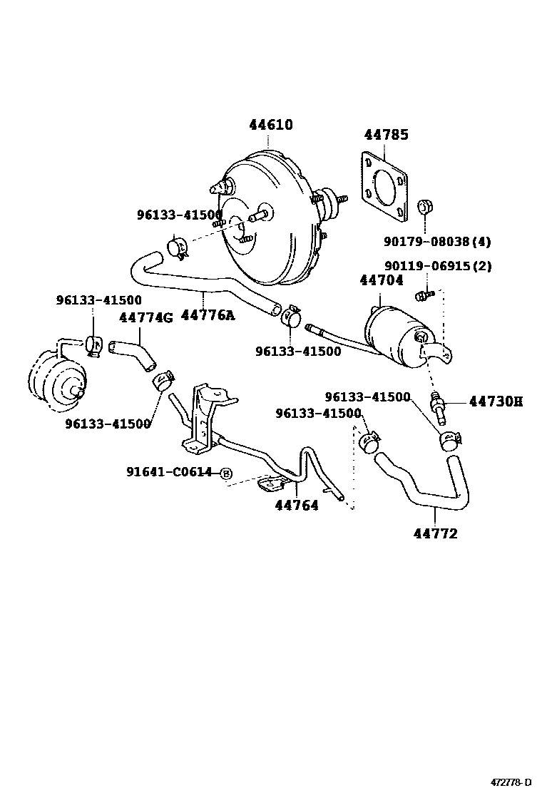 Toyota YARIS 制动助力器和真空管 EPC diagram — 472778D