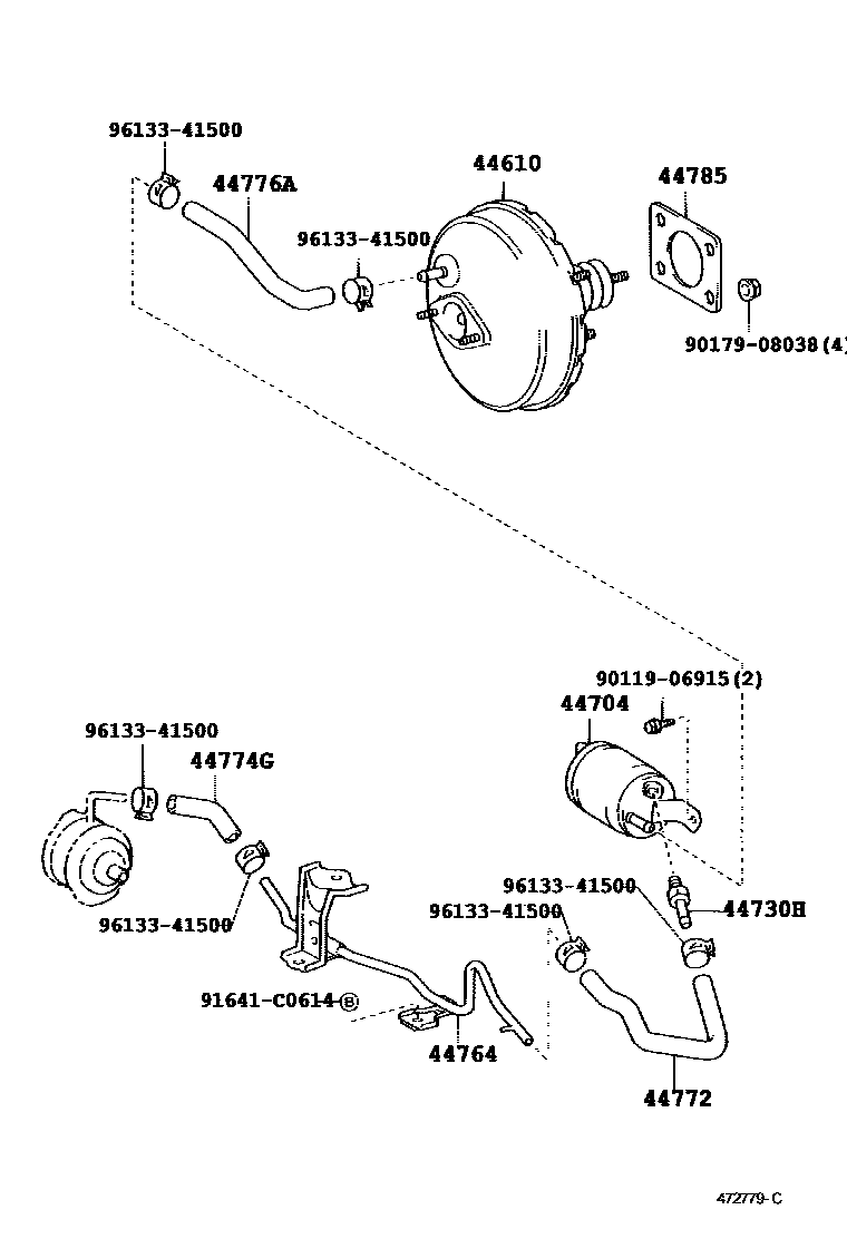 Toyota YARIS 制动助力器和真空管 EPC diagram — 472779C