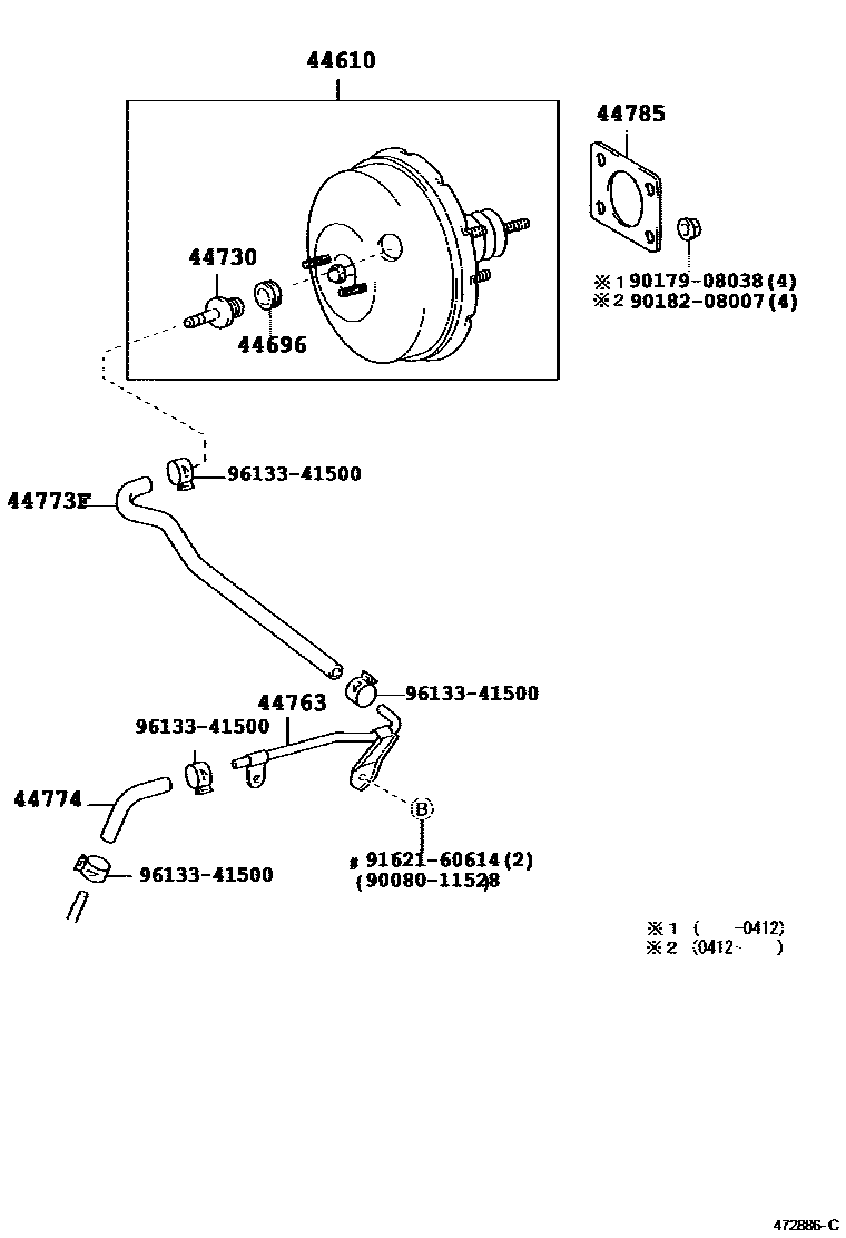Toyota YARIS 制动助力器和真空管 EPC diagram — 472886C