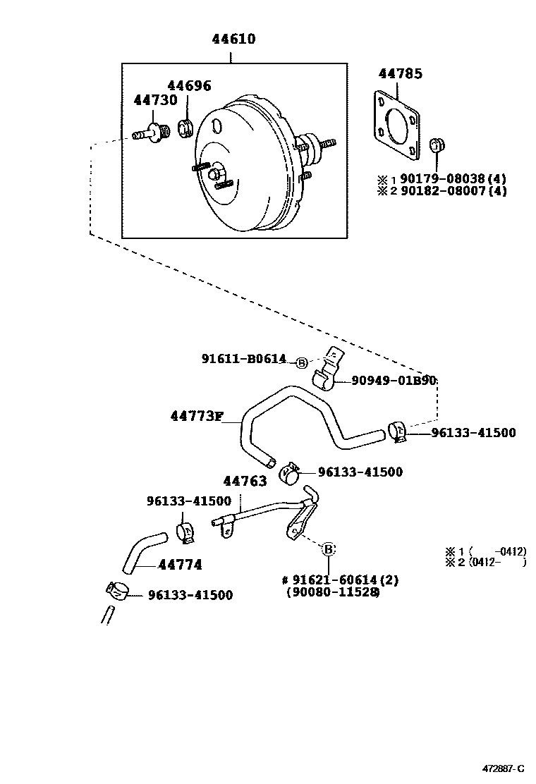 Toyota YARIS 制动助力器和真空管 EPC diagram — 472887C