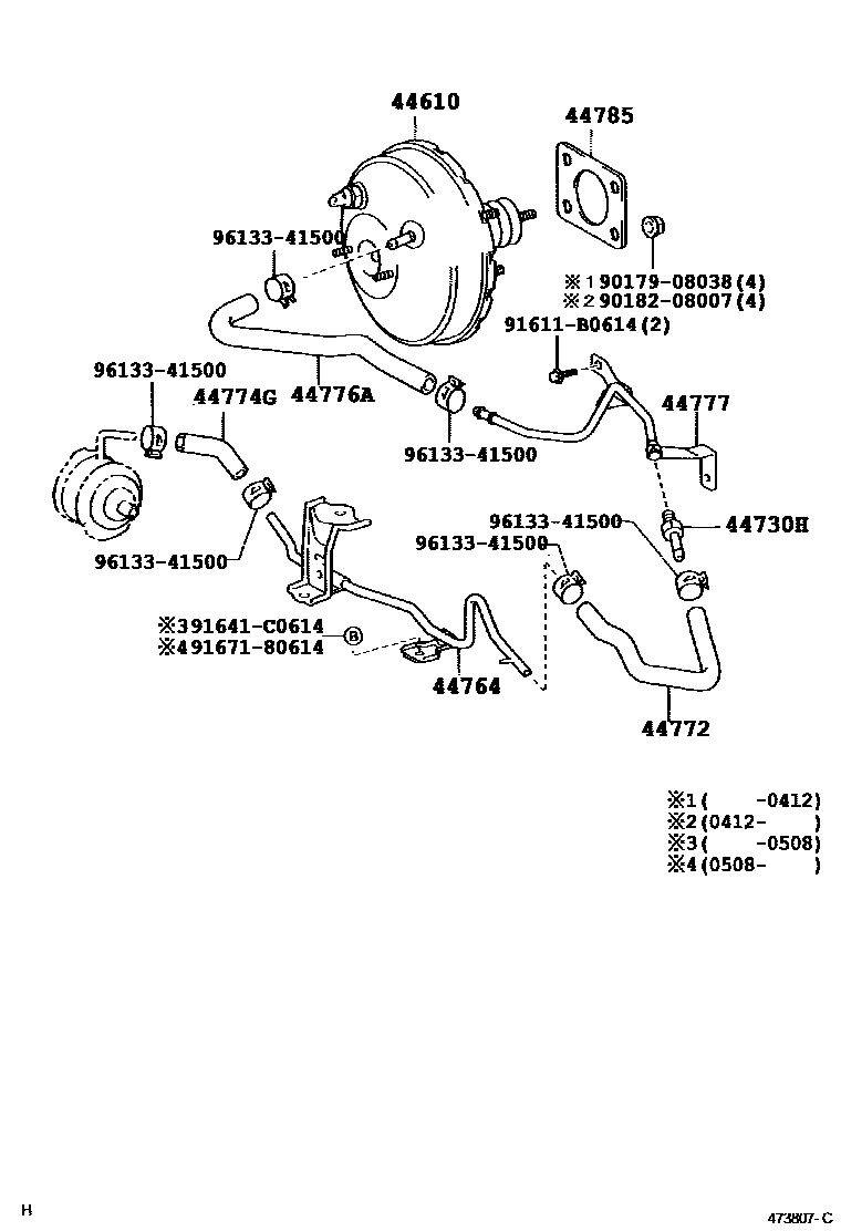 Toyota YARIS 制动助力器和真空管 EPC diagram — 473807C
