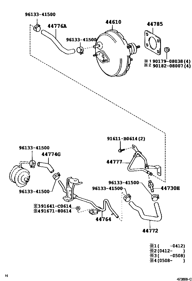 Toyota YARIS 制动助力器和真空管 EPC diagram — 473808C