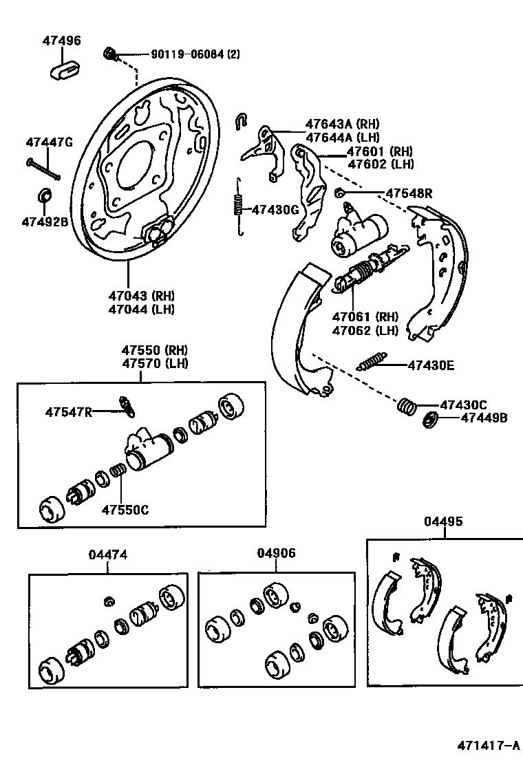 Toyota YARIS 后鼓式制动器分泵和底板 EPC diagram — 471417A