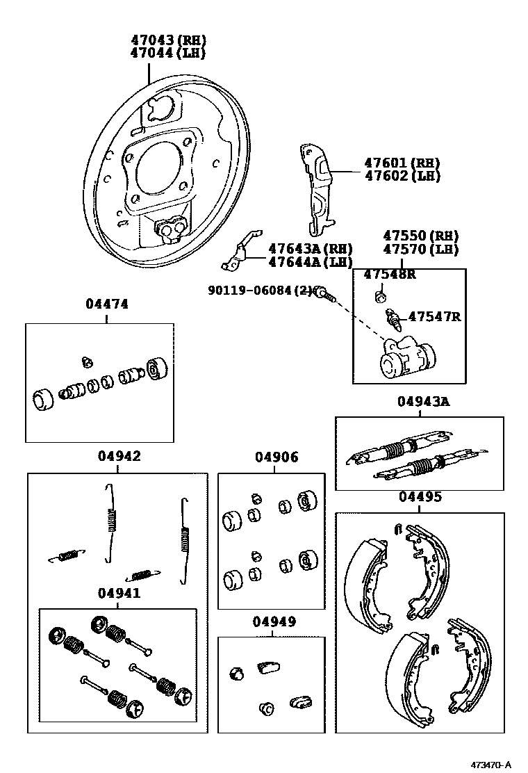 Toyota YARIS 后鼓式制动器分泵和底板 EPC diagram — 473470A