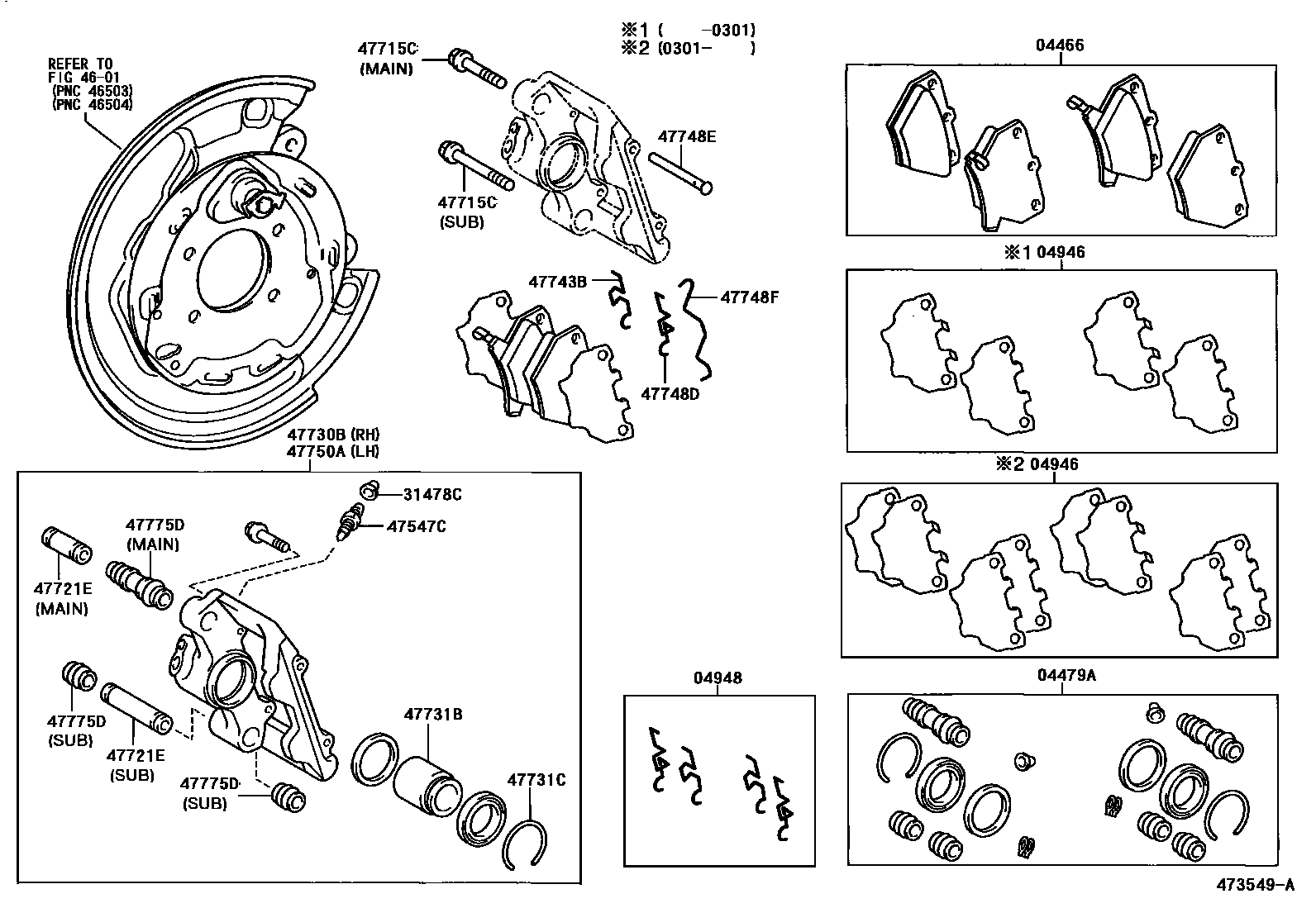 Toyota YARIS 后盘式制动器卡钳和防尘罩 EPC diagram — 473549A