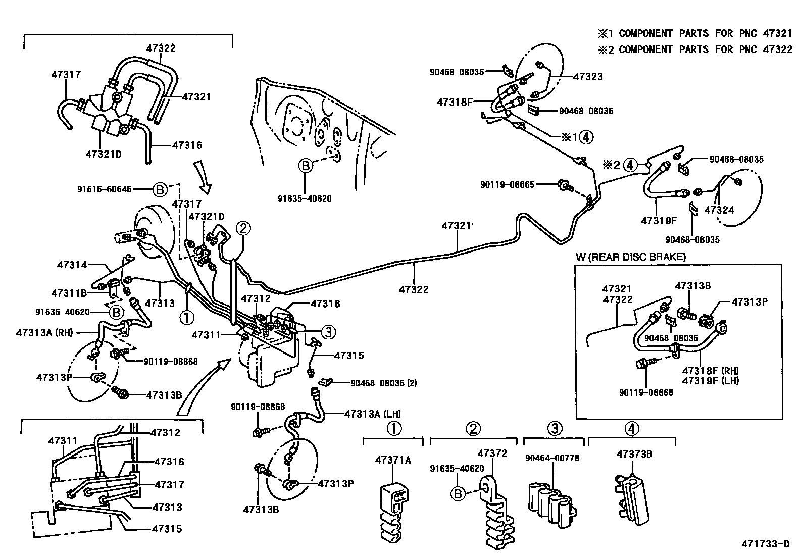 Toyota YARIS 制动配管和卡箍 EPC diagram — 471733D