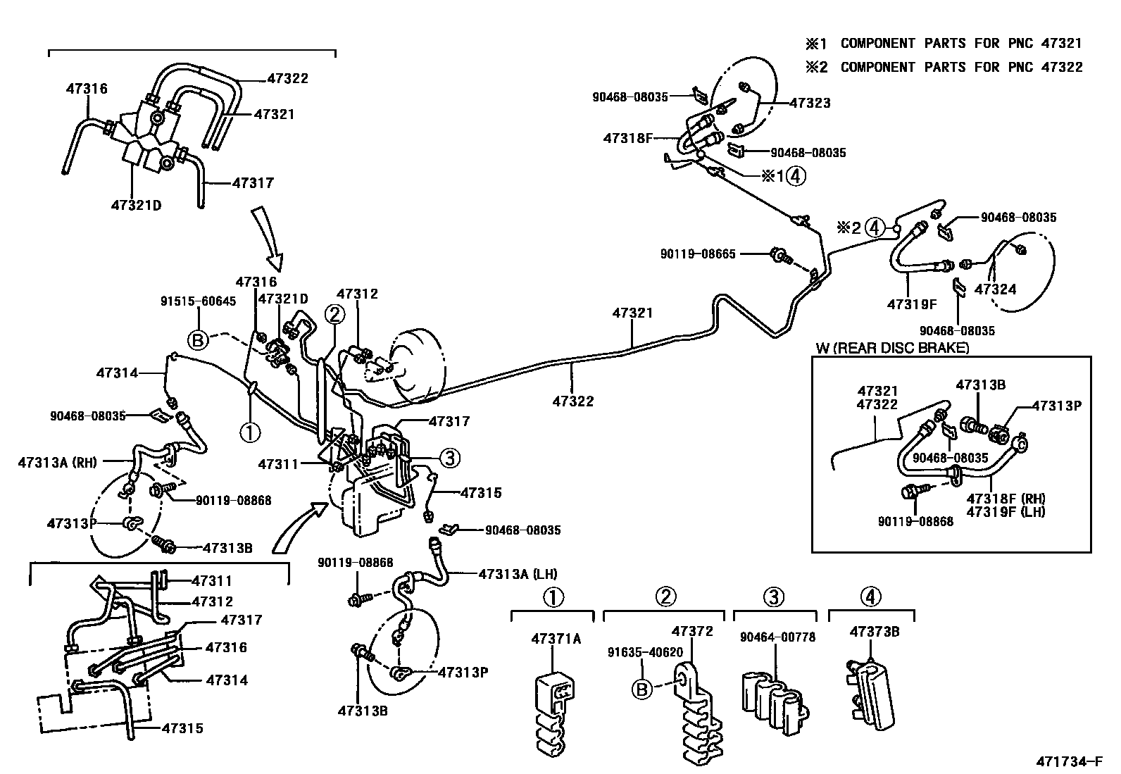 Toyota YARIS 制动配管和卡箍 EPC diagram — 471734F