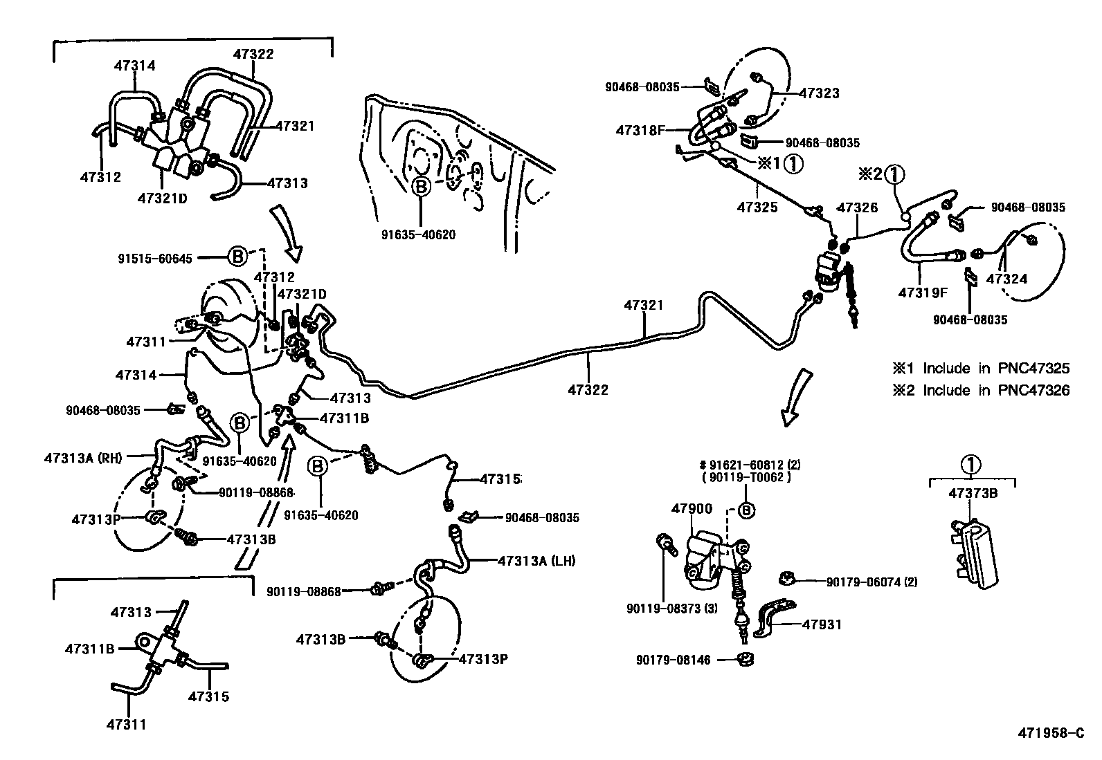 Toyota YARIS 制动配管和卡箍 EPC diagram — 471958C