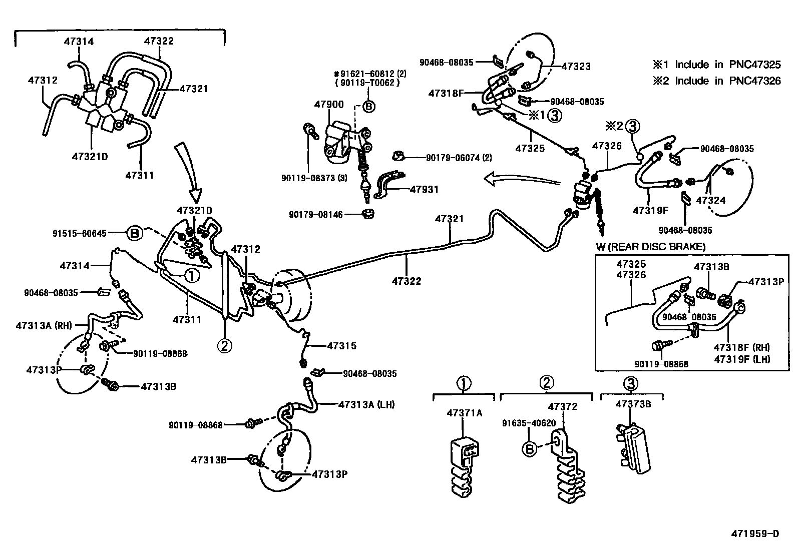 Toyota YARIS 制动配管和卡箍 EPC diagram — 471959D
