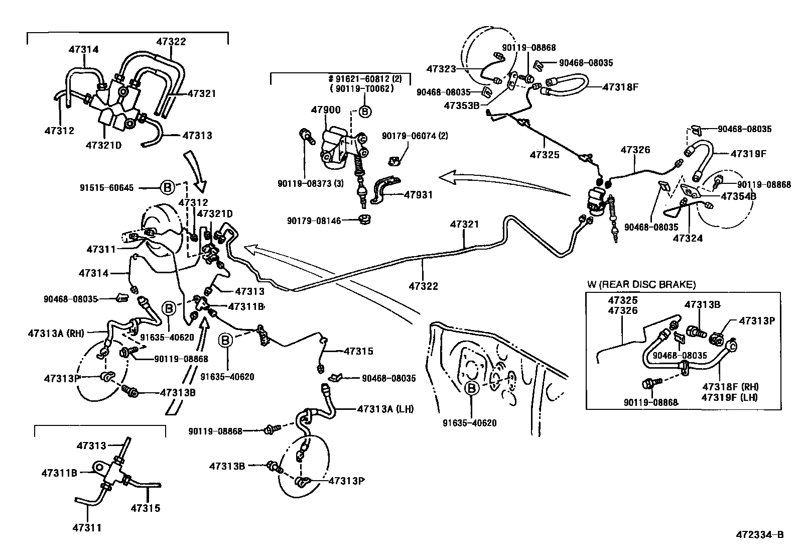 Toyota YARIS 制动配管和卡箍 EPC diagram — 472334B