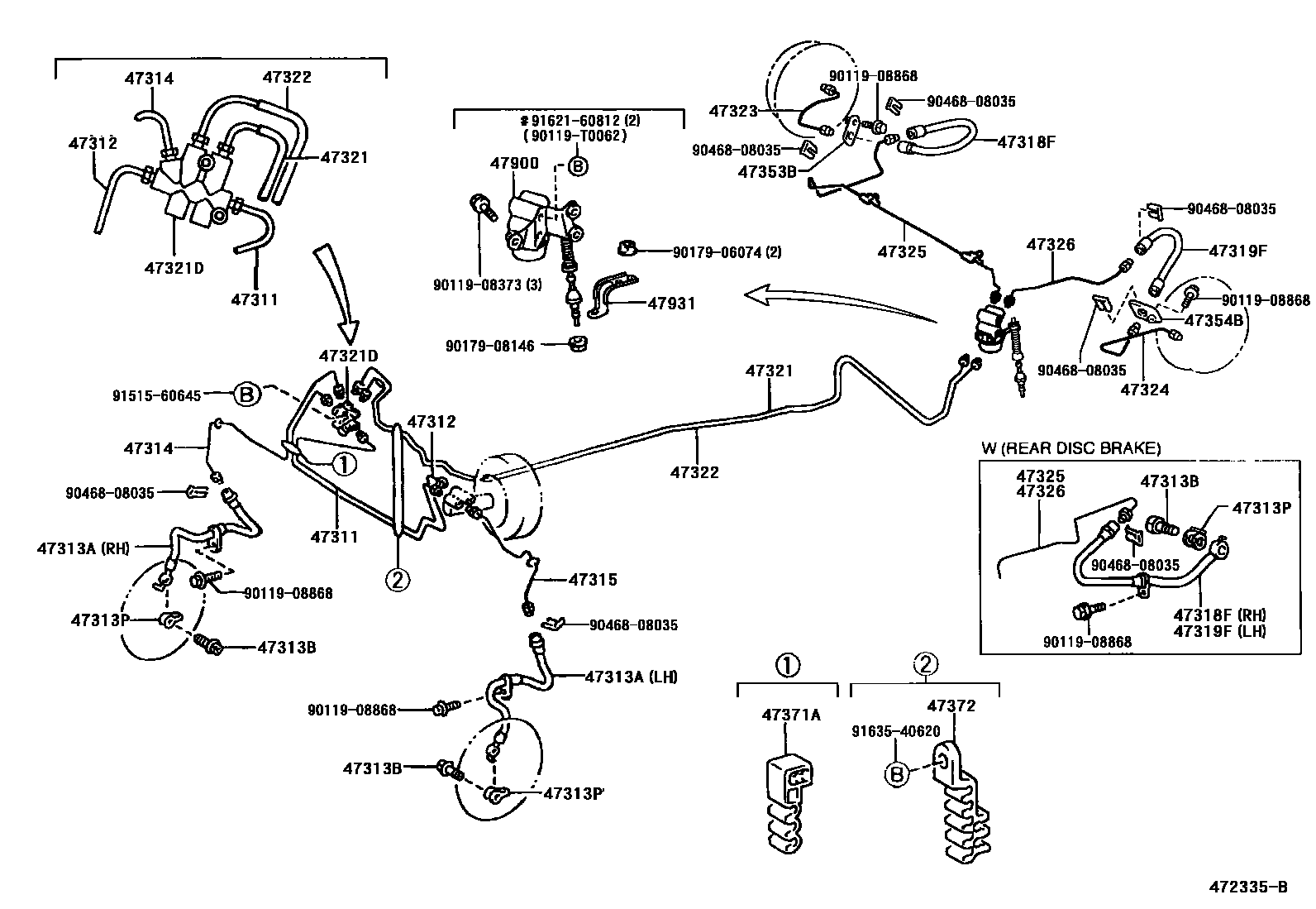 Toyota YARIS 制动配管和卡箍 EPC diagram — 472335B