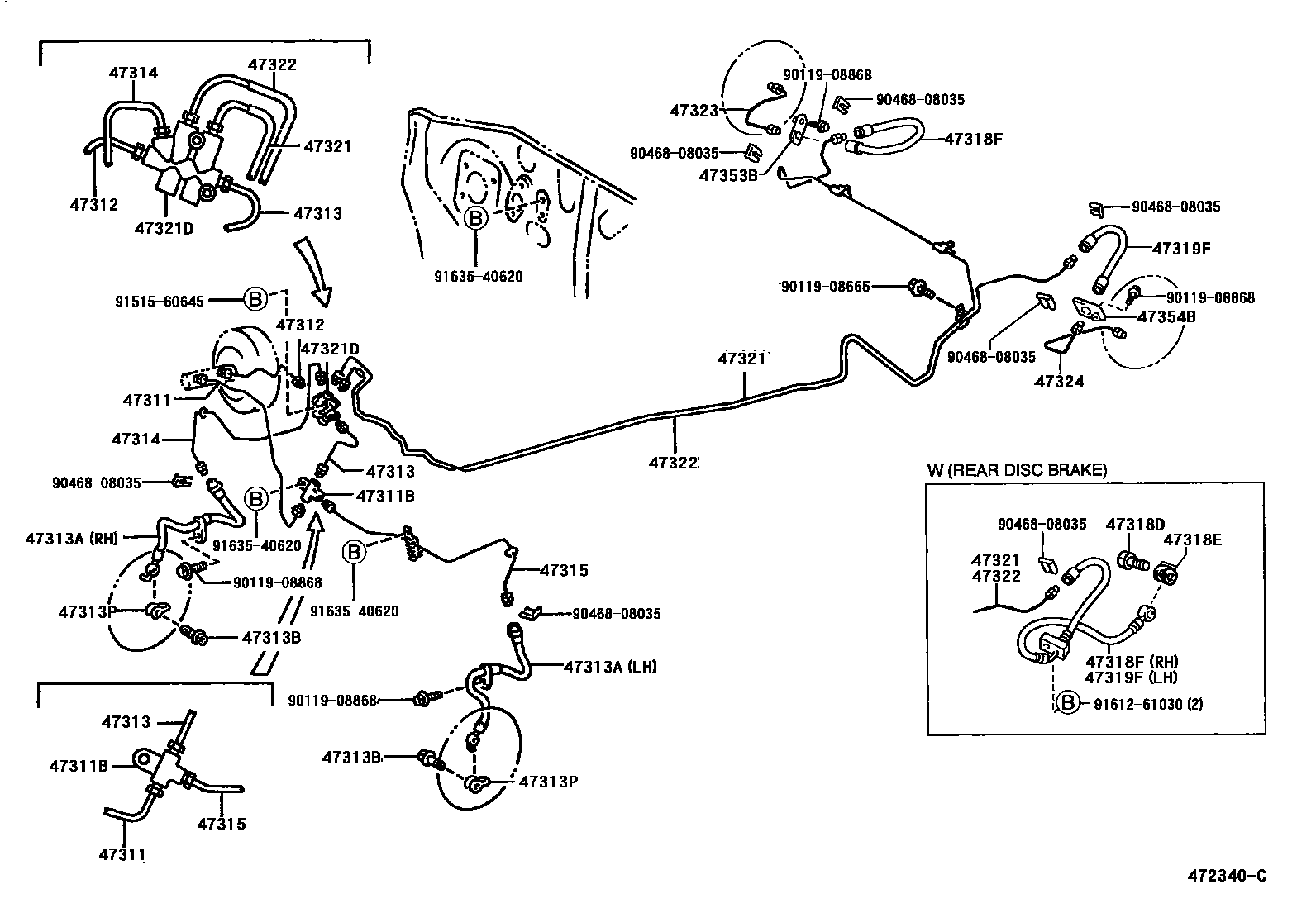Toyota YARIS 制动配管和卡箍 EPC diagram — 472340C