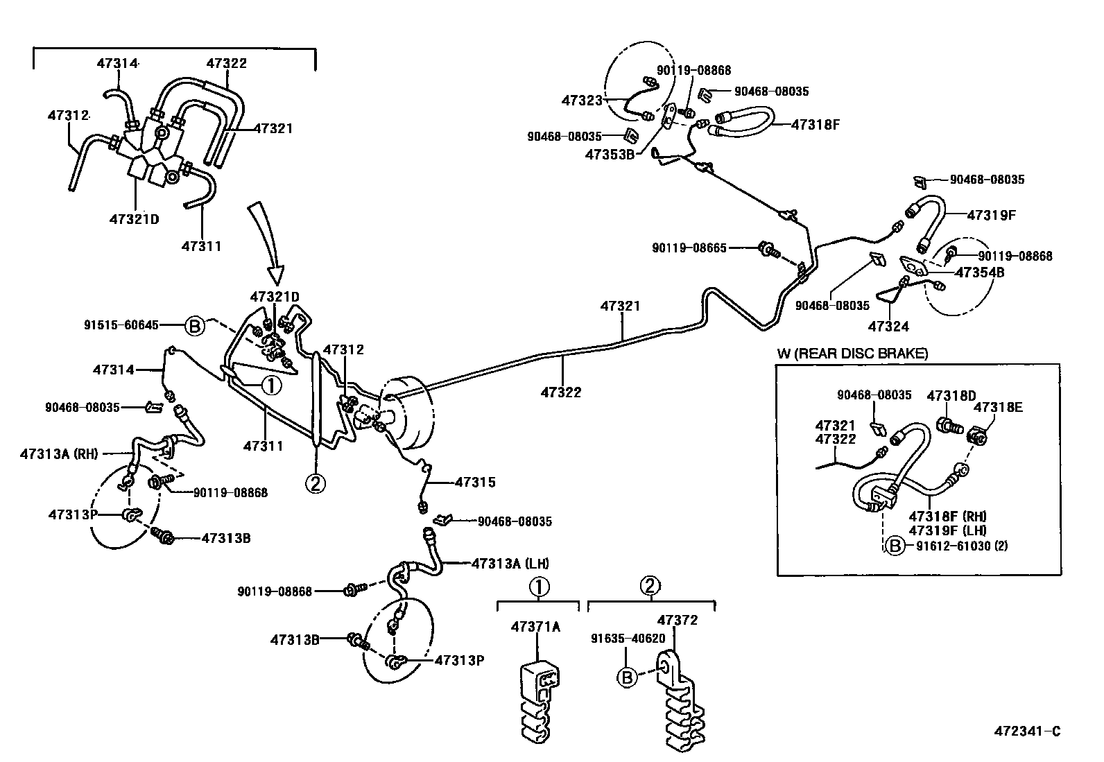 Toyota YARIS 制动配管和卡箍 EPC diagram — 472341C
