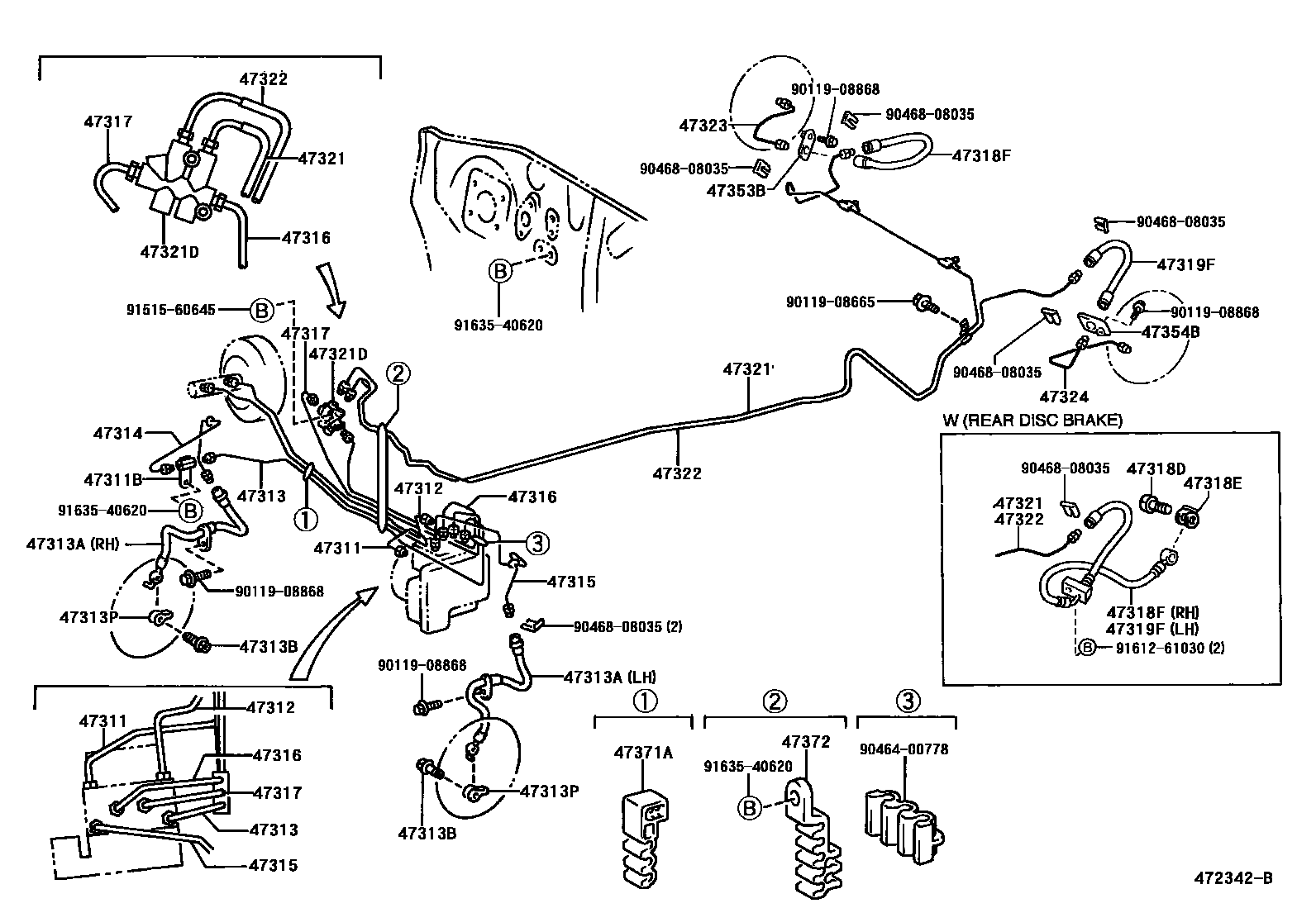 Toyota YARIS 制动配管和卡箍 EPC diagram — 472342B