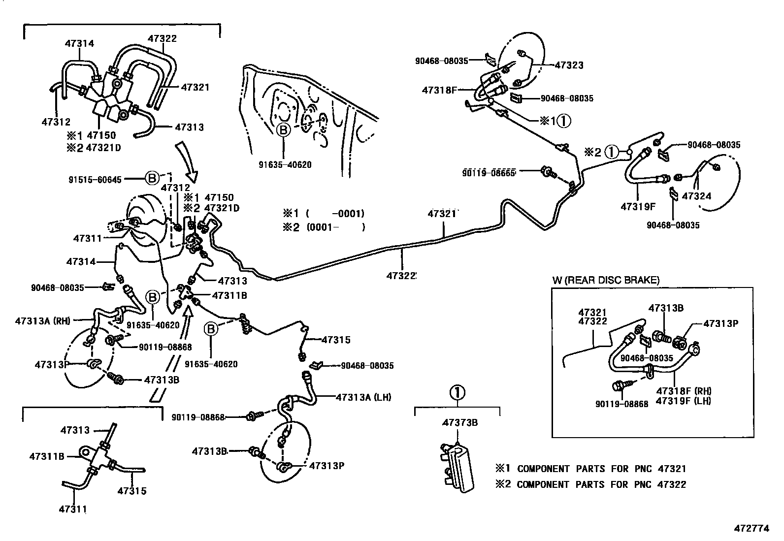 Toyota YARIS 制动配管和卡箍 EPC diagram — 472774