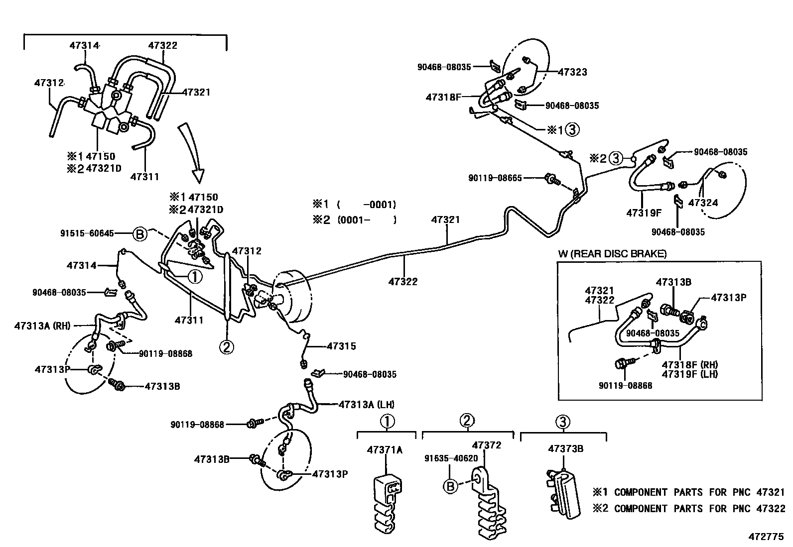 Toyota YARIS 制动配管和卡箍 EPC diagram — 472775