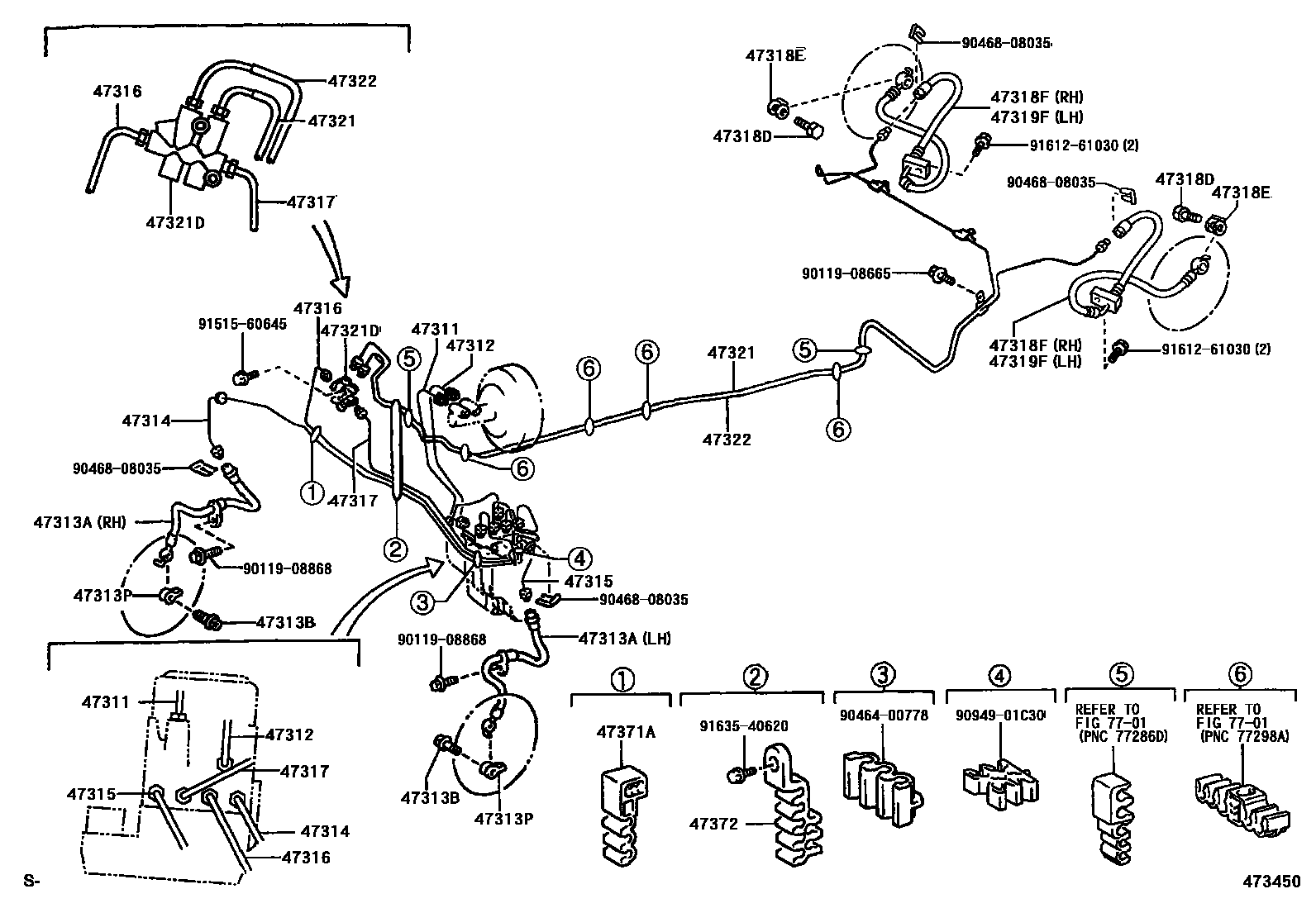 Toyota YARIS 制动配管和卡箍 EPC diagram — 473450