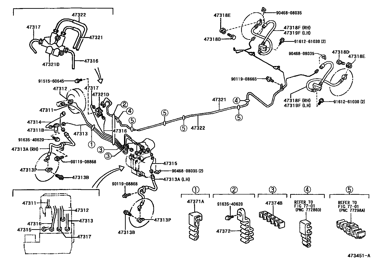 Toyota YARIS 制动配管和卡箍 EPC diagram — 473451A