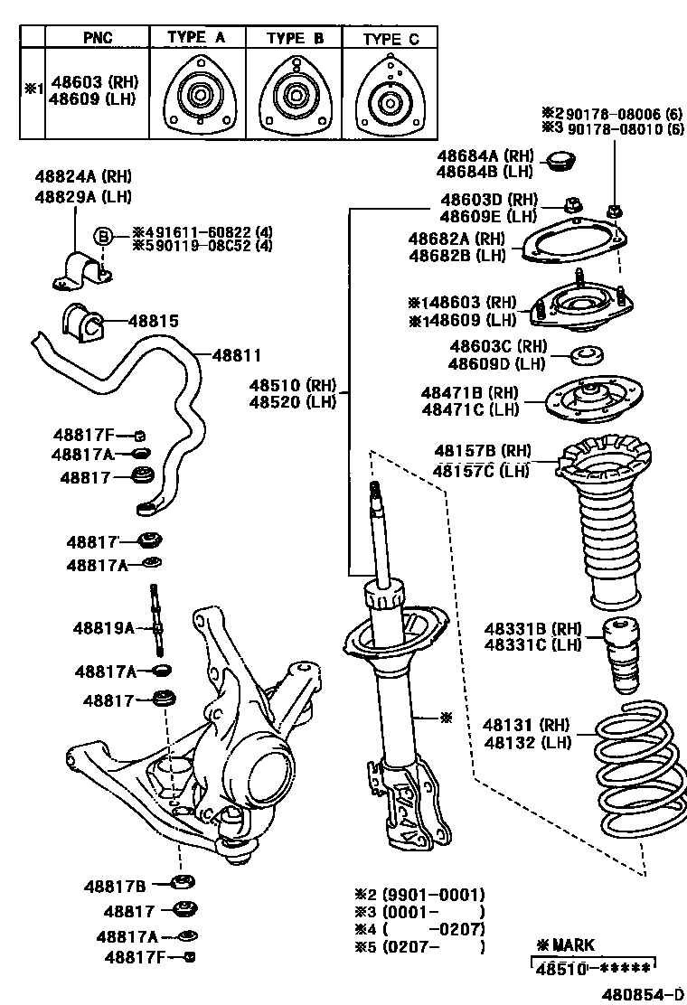 Toyota YARIS Front Spring & Shock Absorber EPC diagram — 480854D