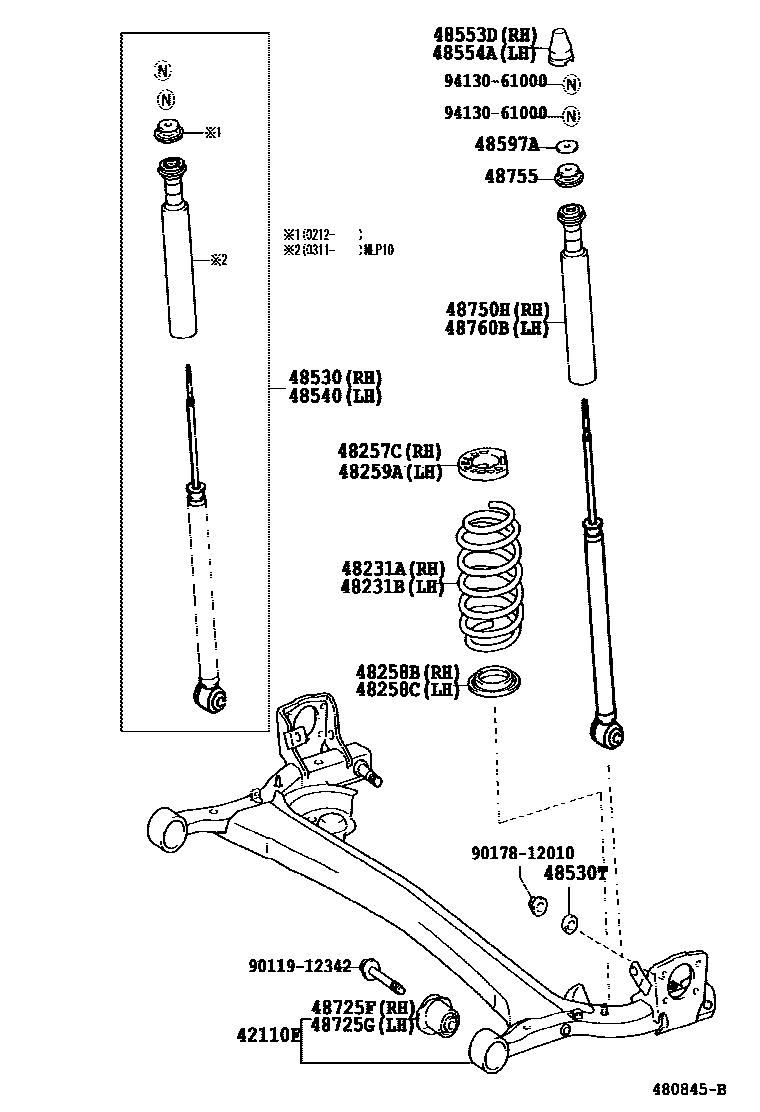Toyota YARIS Rear Spring & Shock Absorber EPC diagram — 480845B