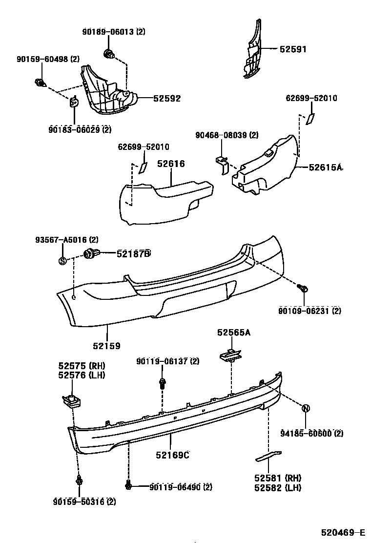 Toyota YARIS 后保险杠及附件 EPC diagram — 520469E