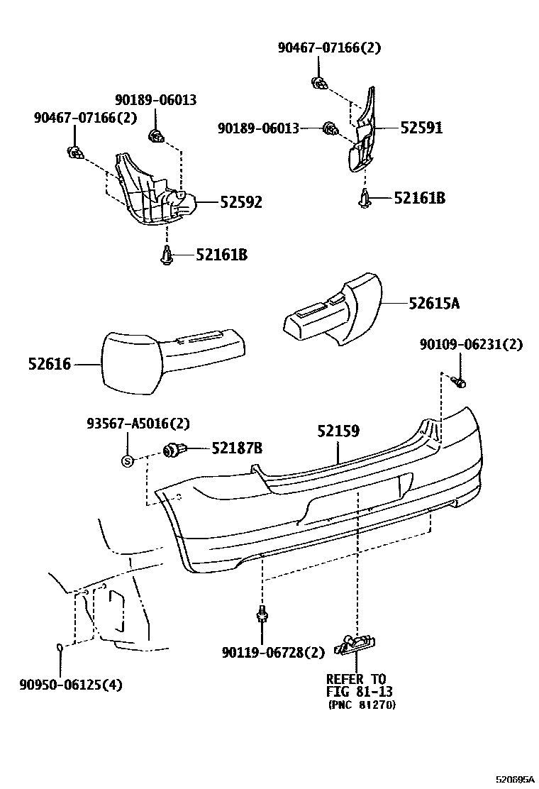 Toyota YARIS 后保险杠及附件 EPC diagram — 520695A