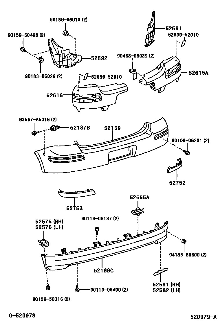 Toyota YARIS 后保险杠及附件 EPC diagram — 520979A