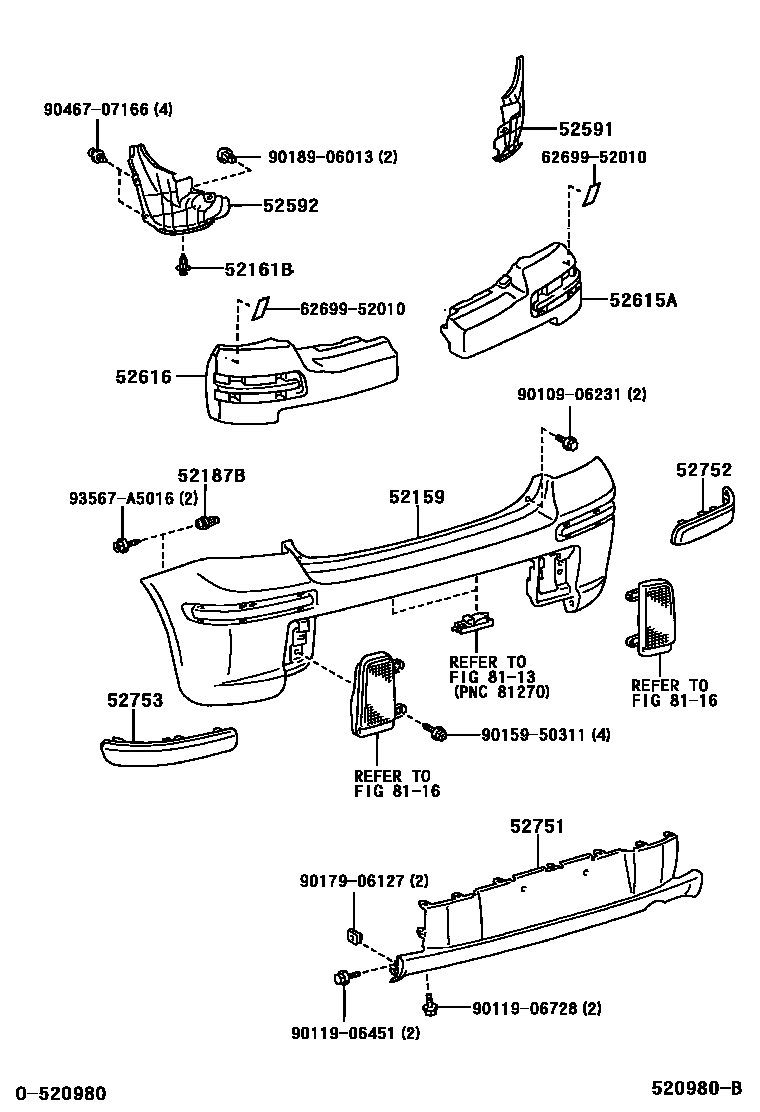 Toyota YARIS 后保险杠及附件 EPC diagram — 520980B
