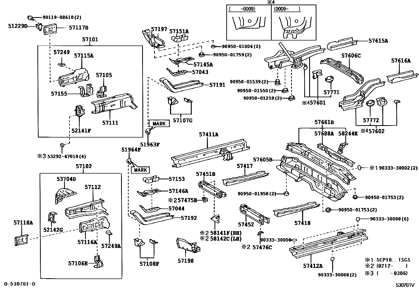 Toyota YARIS Floor stringers EPC diagram — 530761V