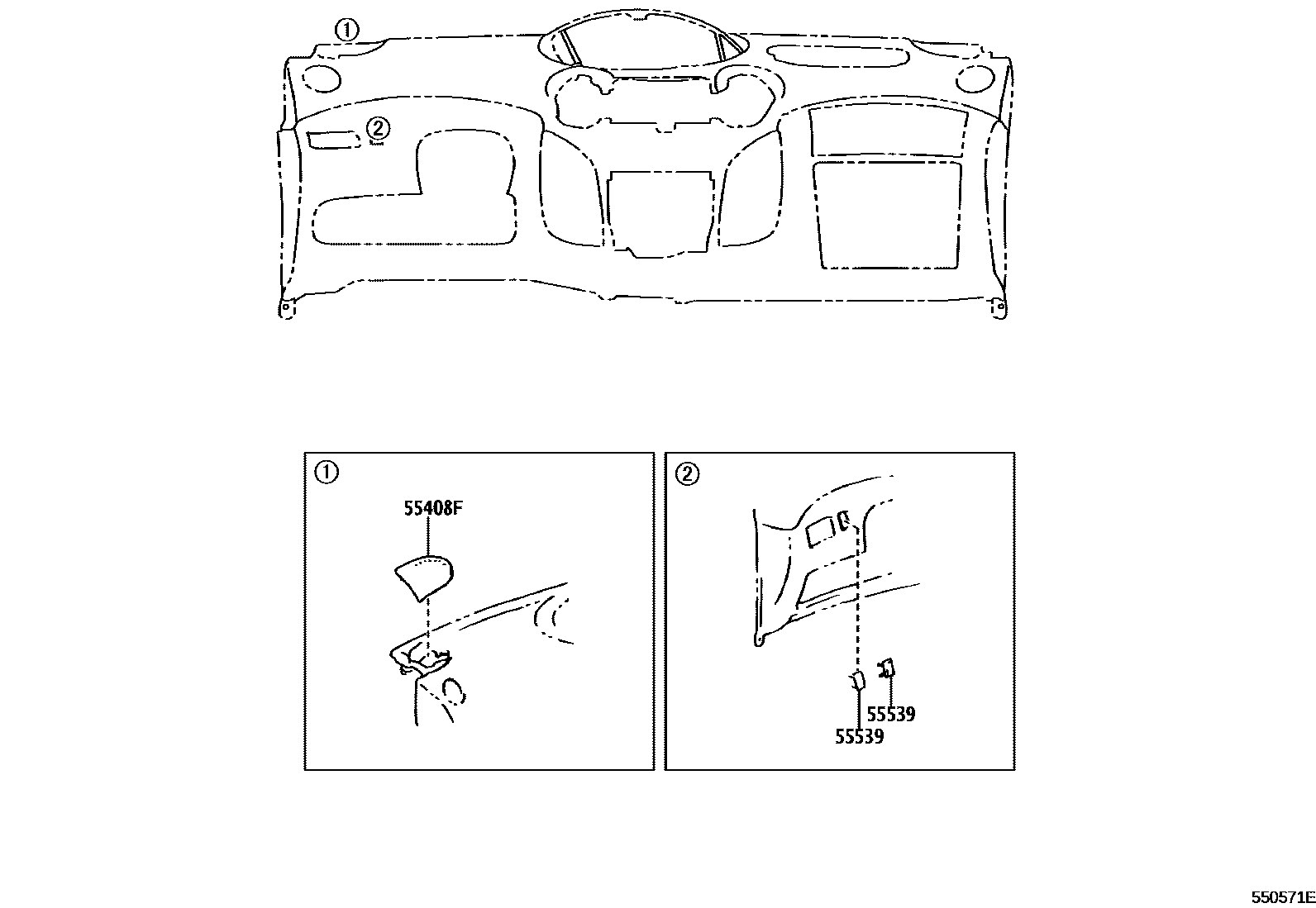 Toyota YARIS 仪表板和手套箱 EPC diagram — 550571E