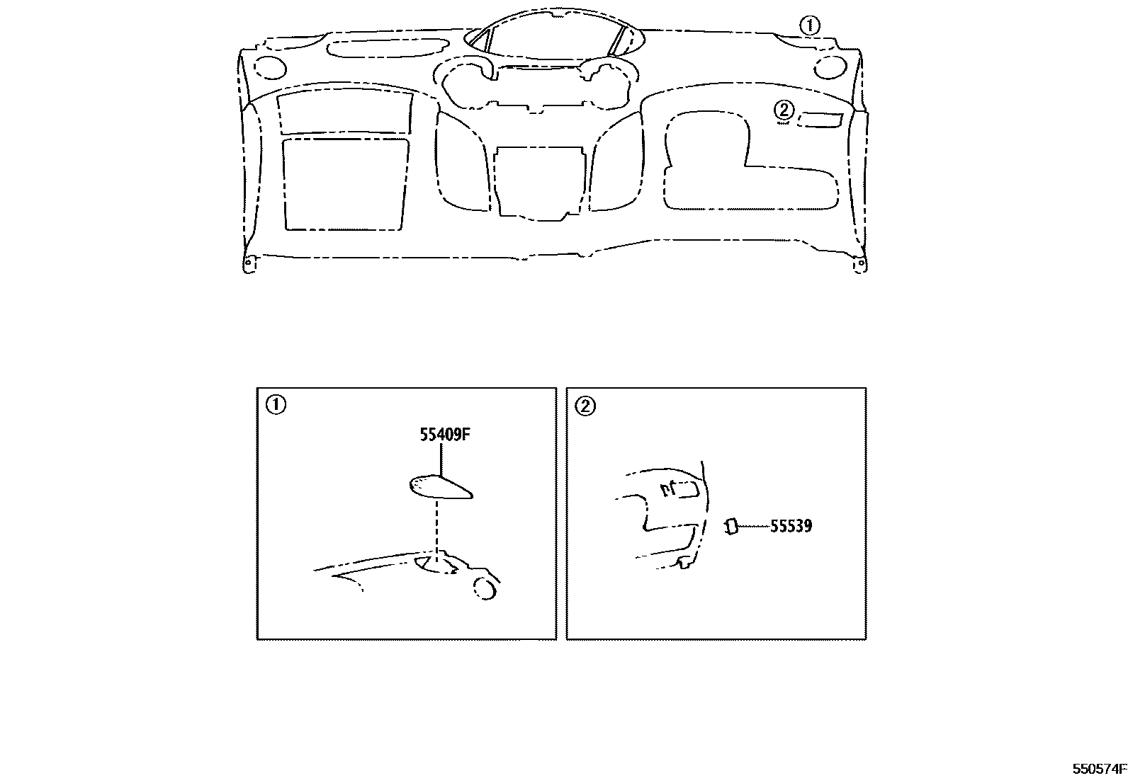 Toyota YARIS 仪表板和手套箱 EPC diagram — 550574F