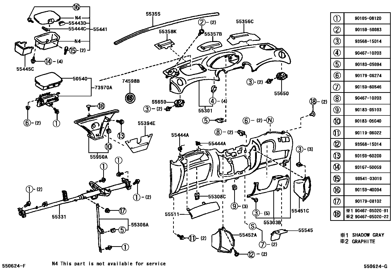 Toyota YARIS 仪表板和手套箱 EPC diagram — 550624G