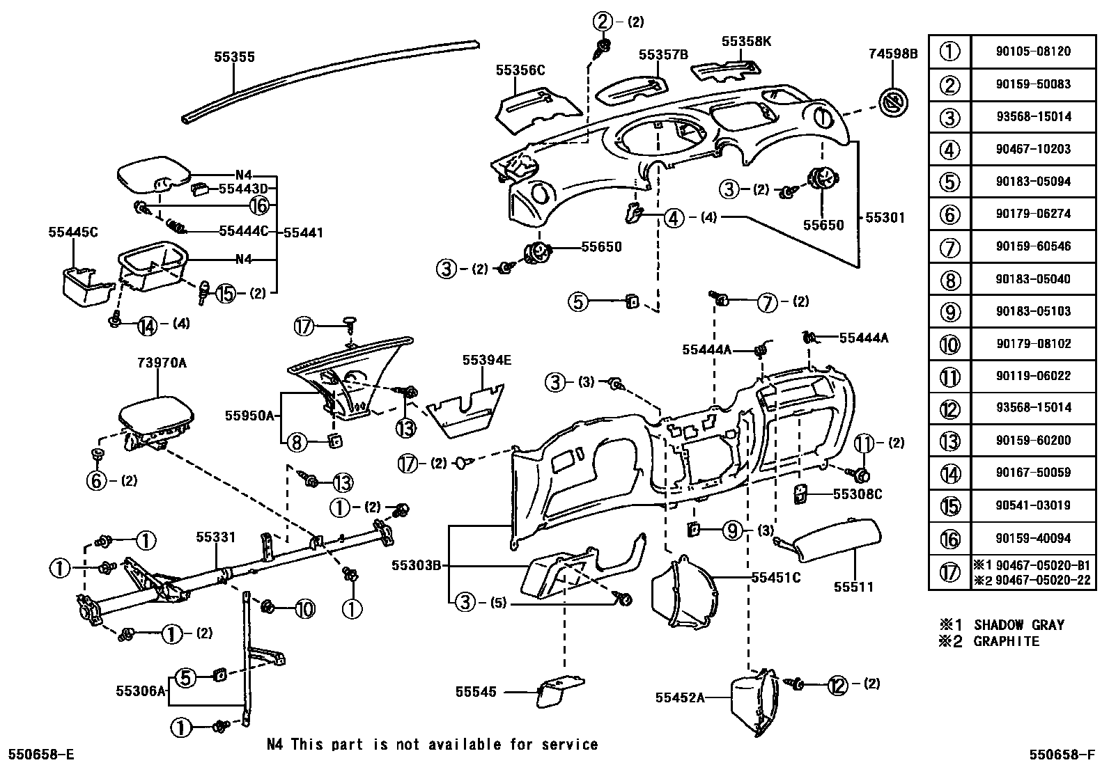 Toyota YARIS 仪表板和手套箱 EPC diagram — 550658F