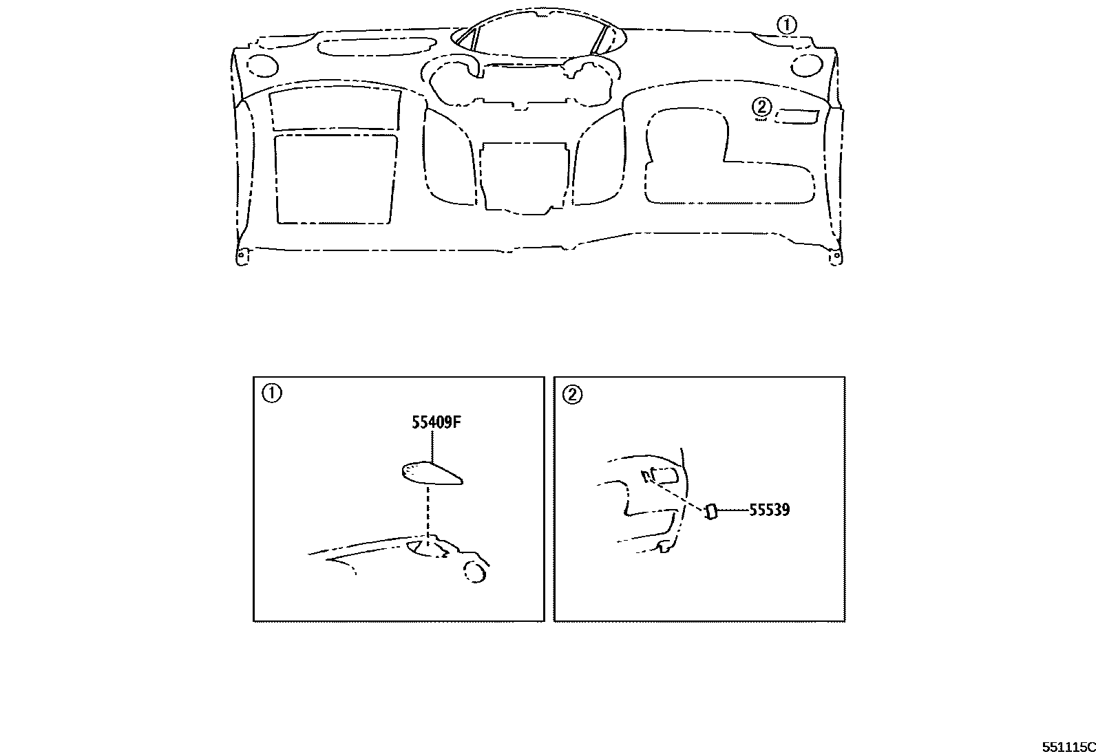 Toyota YARIS 仪表板和手套箱 EPC diagram — 551115C