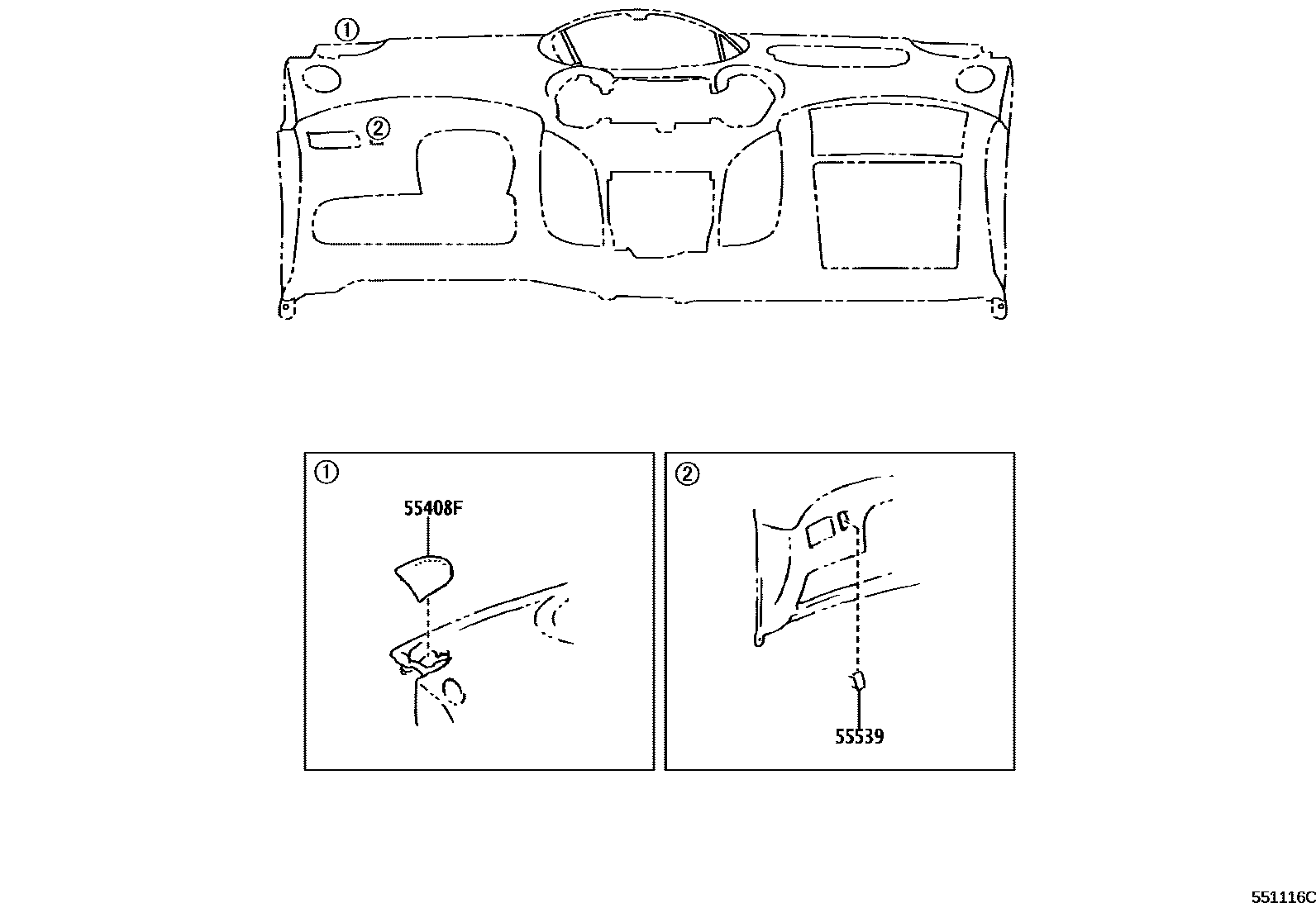 Toyota YARIS 仪表板和手套箱 EPC diagram — 551116C