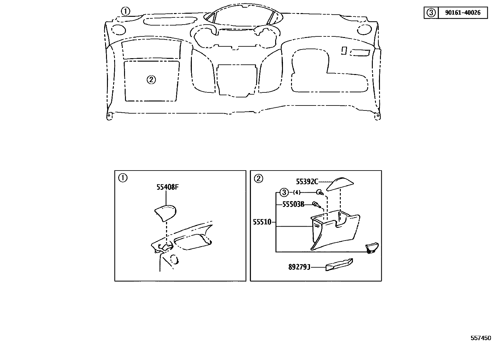 Toyota YARIS 仪表板和手套箱 EPC diagram — 557450