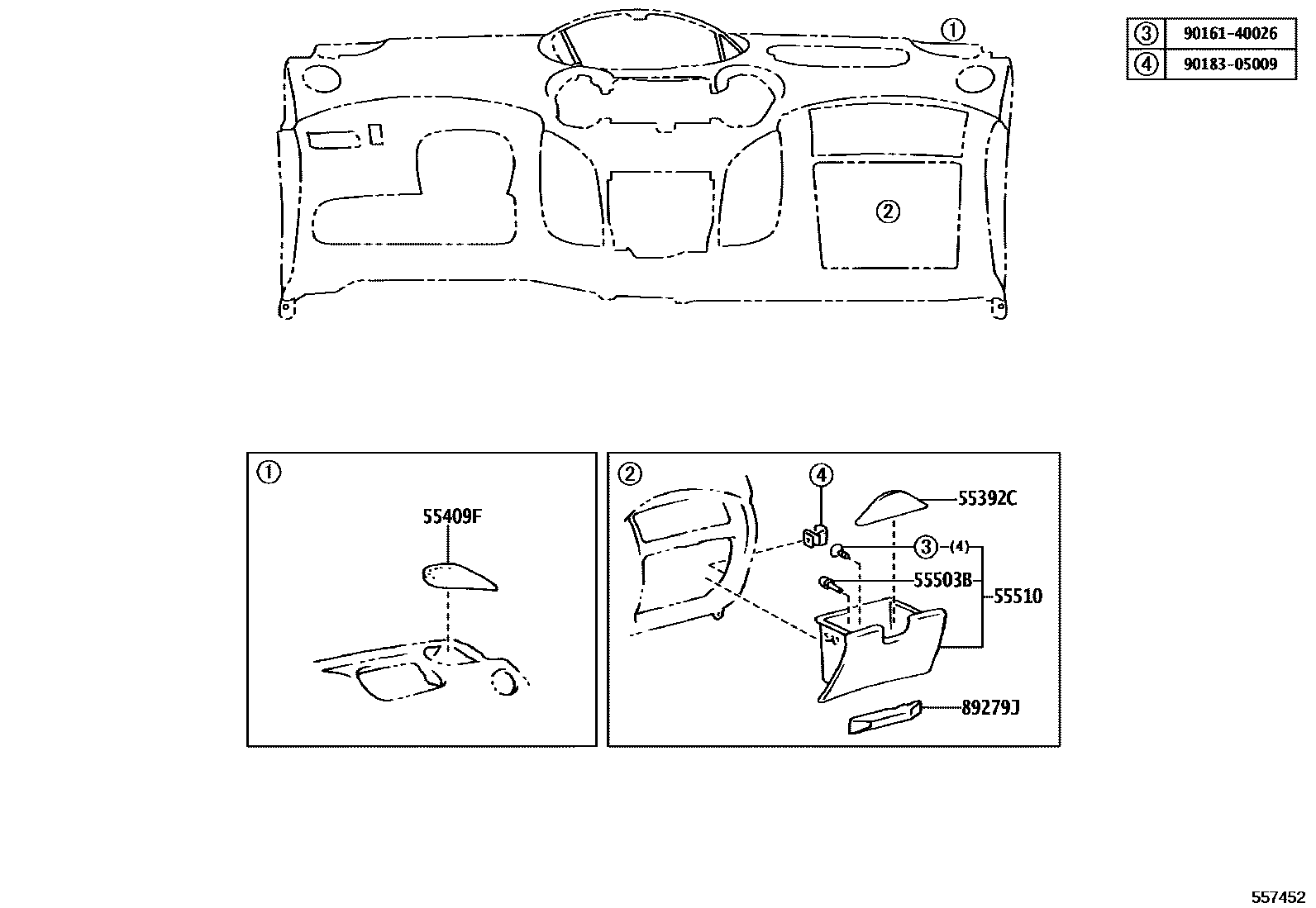Toyota YARIS 仪表板和手套箱 EPC diagram — 557452
