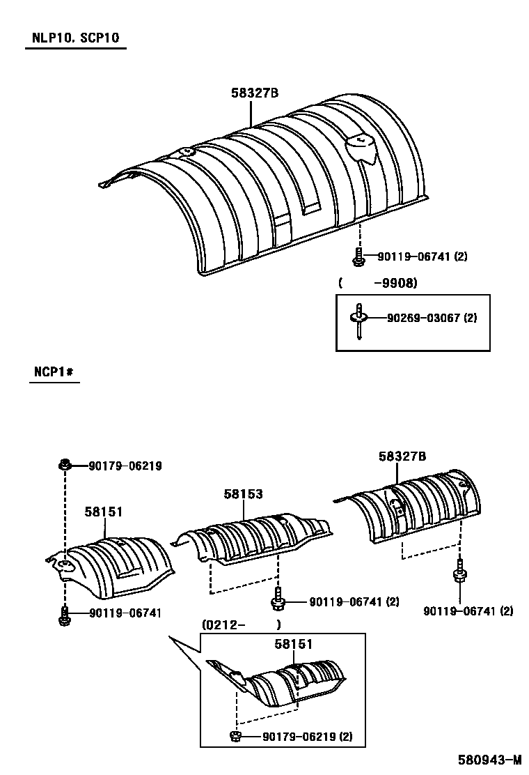 Toyota YARIS 地板隔热垫 EPC diagram — 580943M