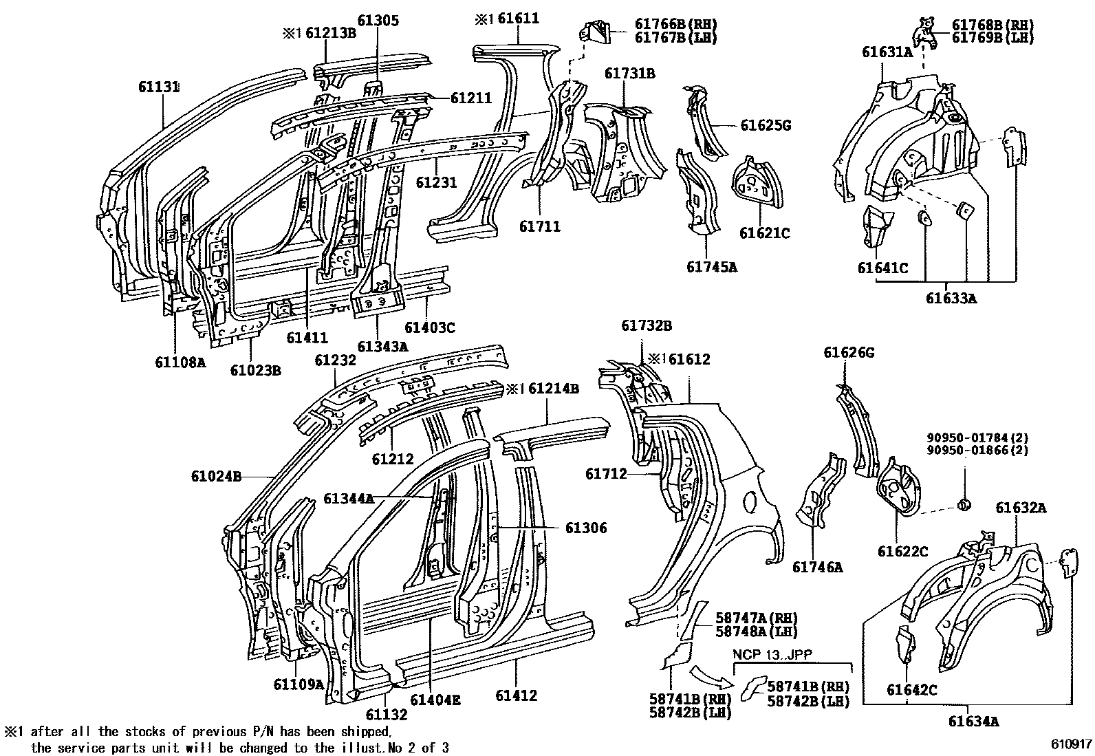 Toyota YARIS 侧梁 EPC diagram — 610917G