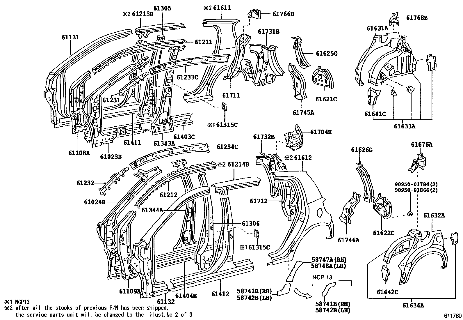 Toyota YARIS 侧梁 EPC diagram — 611780B