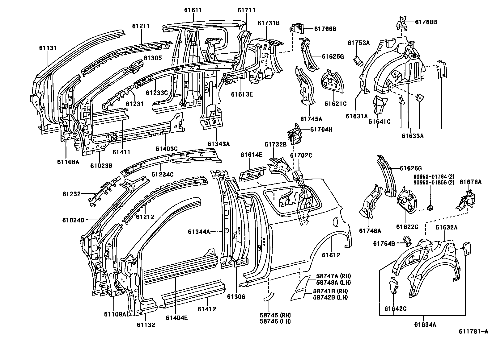 Toyota YARIS 侧梁 EPC diagram — 611781A
