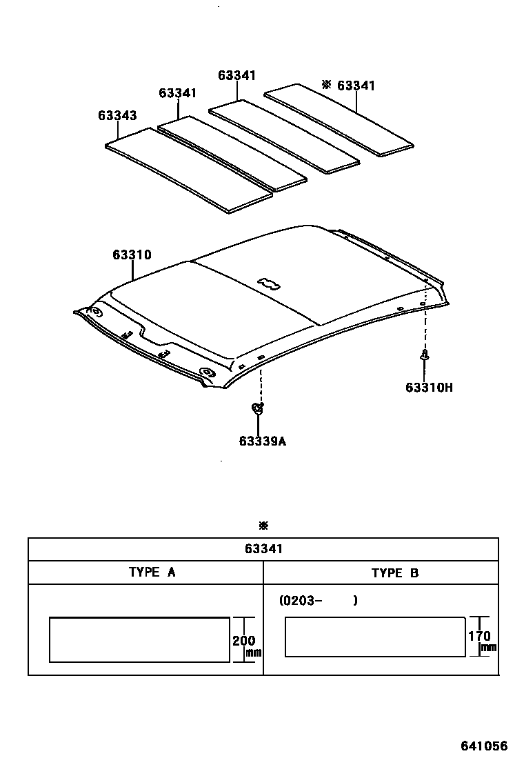 Toyota YARIS 车顶内衬和消声垫 EPC diagram — 641056