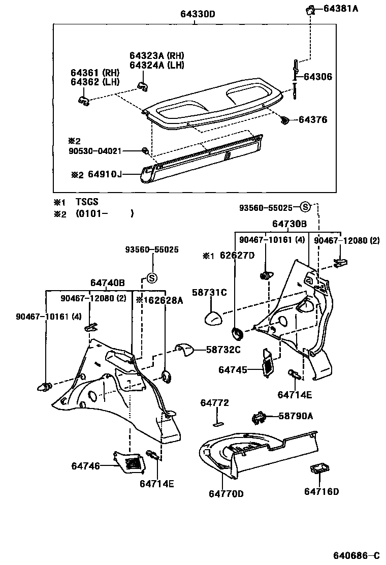 Toyota YARIS 底板和底板装饰罩 EPC diagram — 640686C