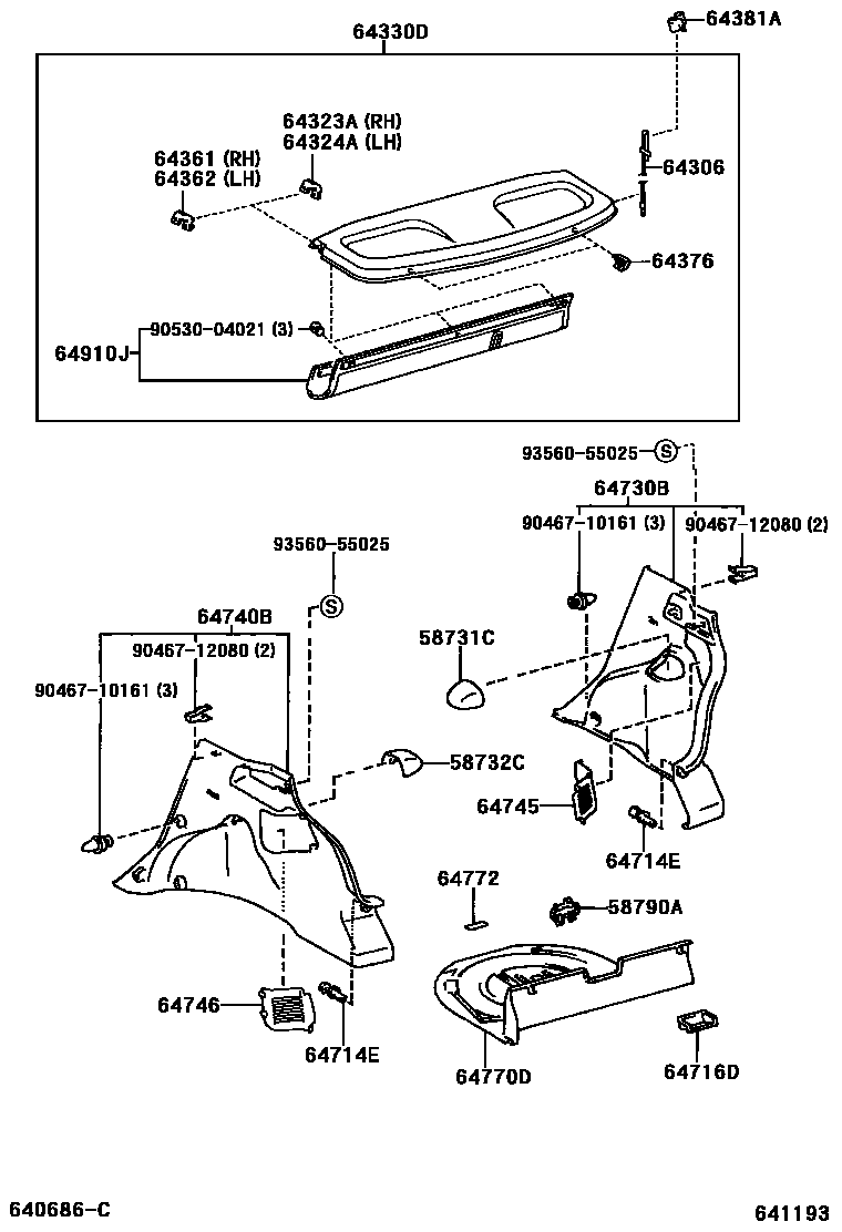 Toyota YARIS 底板和底板装饰罩 EPC diagram — 641193