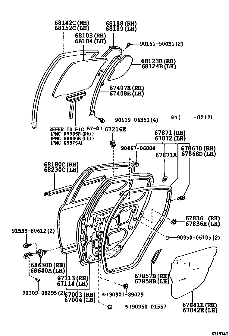 Toyota YARIS 后门板和后门玻璃 EPC diagram — 671574I