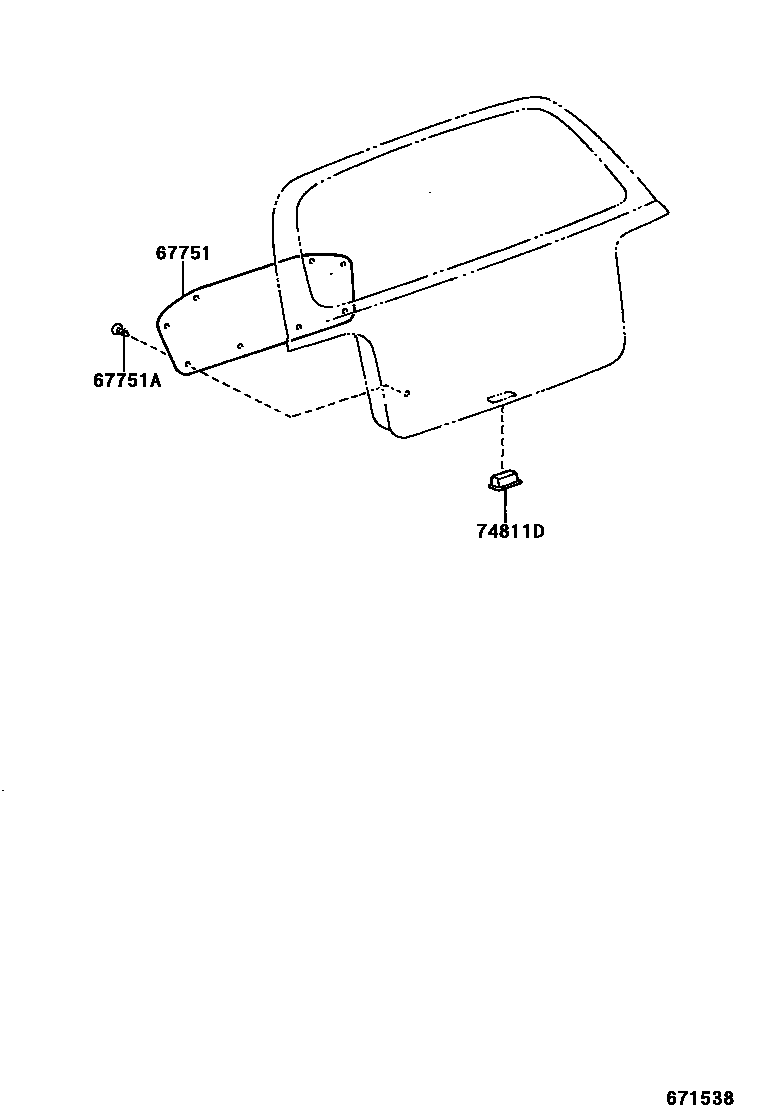 Toyota YARIS 背门板和背门玻璃 EPC diagram — 671538